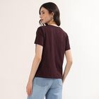 Women's Maroon Cotton Round Neck Casual T-Shirt, Wine, small