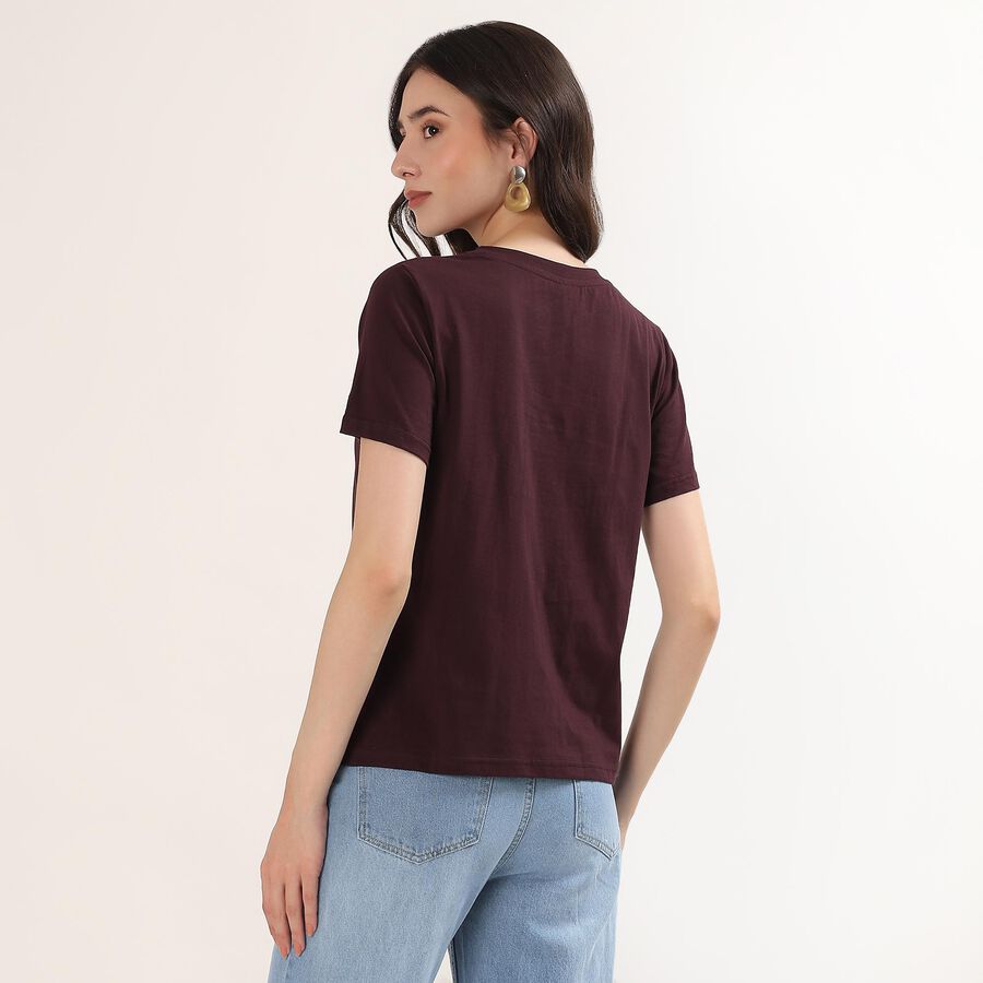 Women's Maroon Cotton Round Neck Casual T-Shirt, Wine, large