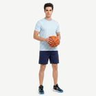 Men's Light Blue Round Neck Striped Regular Drifit T-Shirt, हल्का नीला, small