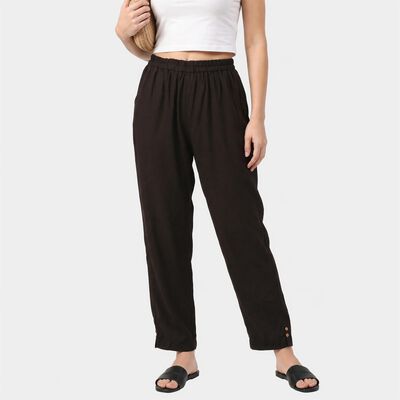 Women's Black Regular Fit Solid Palazzos