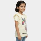 Girls Yellow Cotton Round Neck Casual T-Shirt, पीला, small