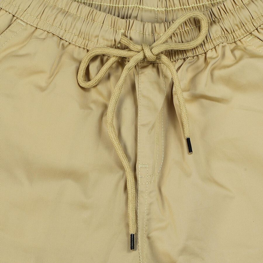 Boys Beige Straight Fit Drawstring Waist Trousers, गहरा पीला, large