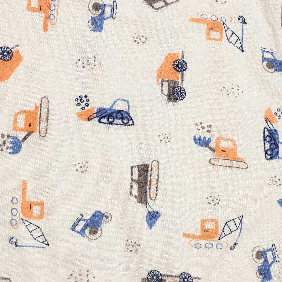 Infants White and Peach Printed Baba Suit, Off White, large image number null