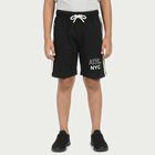 Boys Black Regular Fit Athletic Bermuda Shorts, काला, small