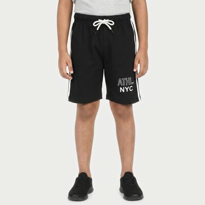 Boys Black Regular Fit Athletic Bermuda Shorts