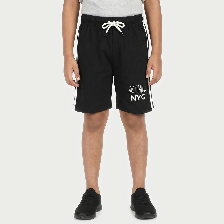 Boys Black Regular Fit Athletic Bermuda Shorts, काला, large