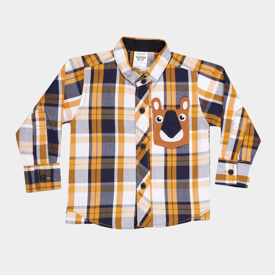 Infants Cotton Checks Casual Shirt, Mustard, large image number null
