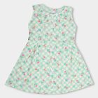 Girls' Light Mint Green Sleeveless Flared Printed Frock, Light Green, small image number null