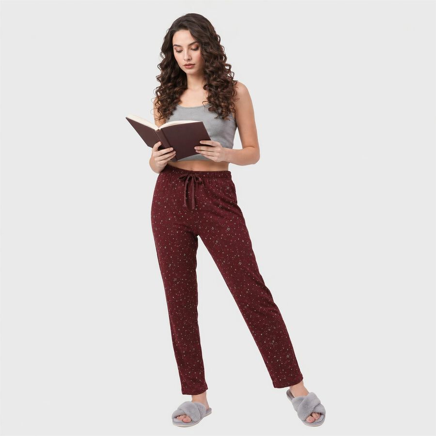 Women's Wine Straight Fit Printed Elastic Waist Pyjama, Wine, large