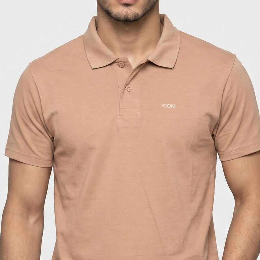 Men's Beige Polo Neck Polo T-Shirt, Beige, large