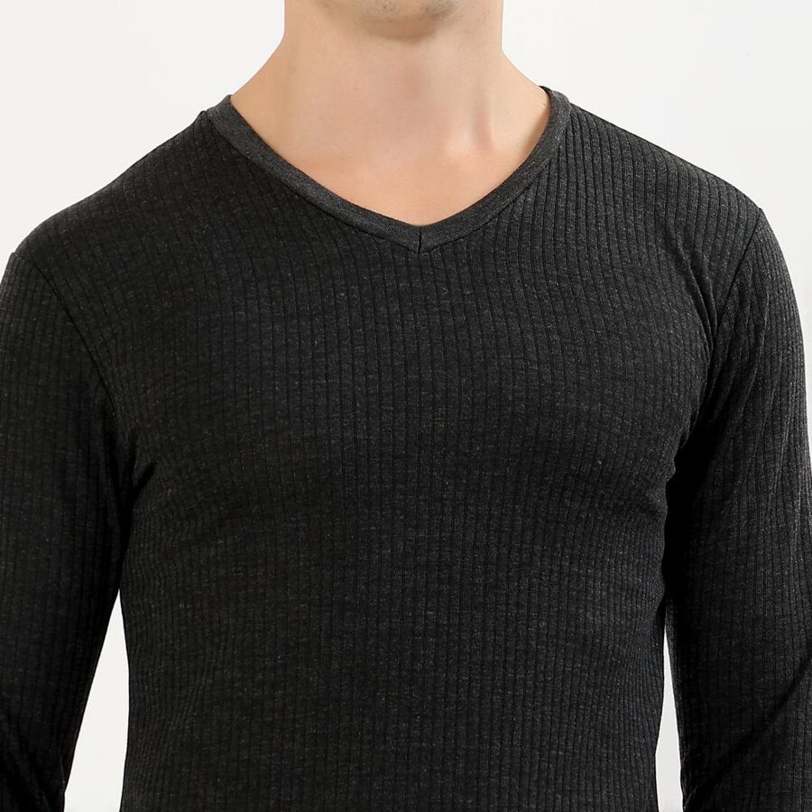 Men's Charcoal Grey V-Neck Slim Fit Thermal, Charcoal, large image number null