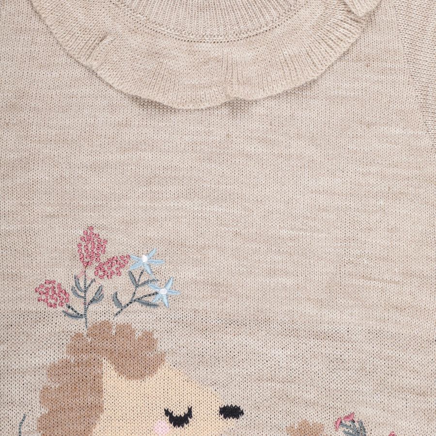 Girls Muted Beige Ruffle Neck Casual Pullover, Beige, large image number null