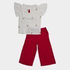 Girls' White and Red Round Neck Embroidered Top and Capri Set, ऑफ व्हाइट, small
