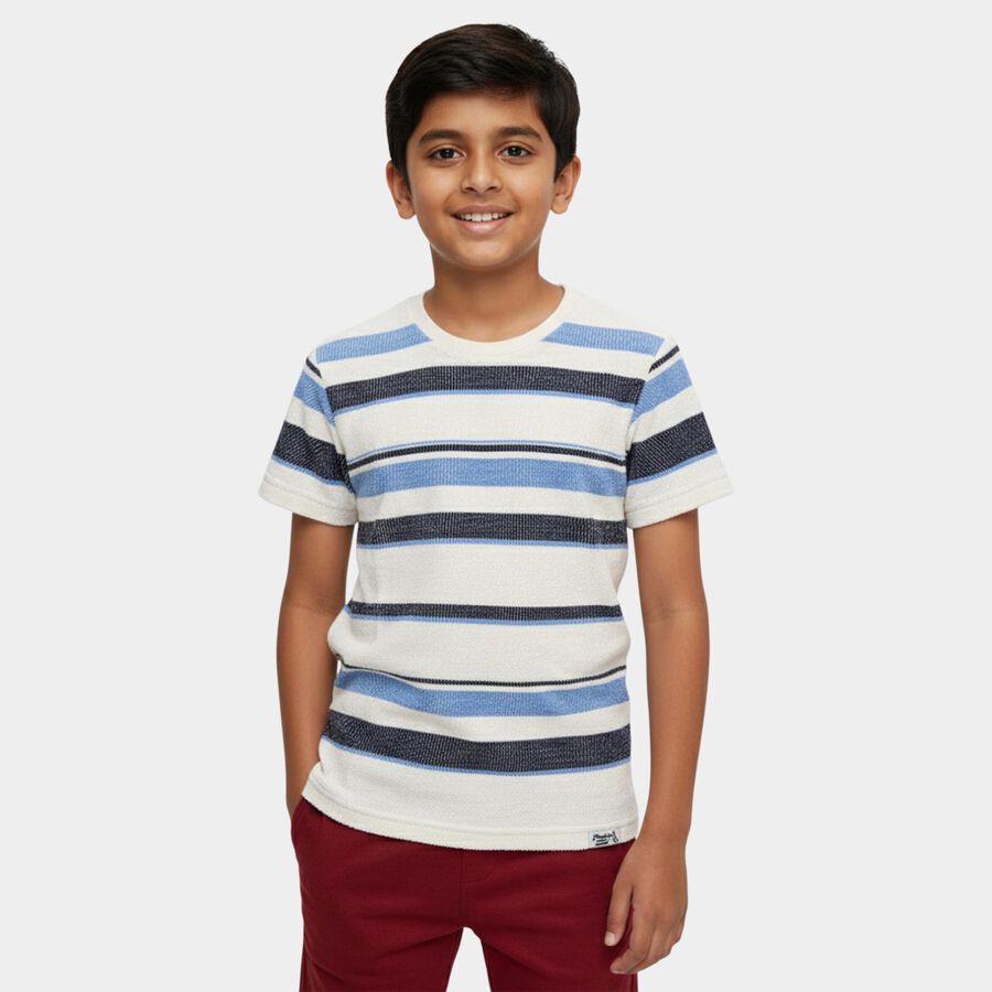 Boys' Light Blue Round Neck Graphic Printed T-Shirt, हल्का नीला, large