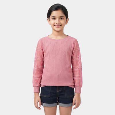Girls Pink Round Neck Regular Top