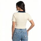 Women's Off White Cotton Polo Neck Crop Top, ऑफ व्हाइट, small