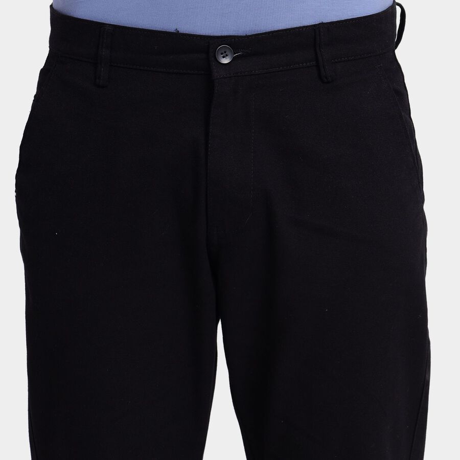Men's 100% Cotton Slim Fit Casual Trousers, काला, large image number null