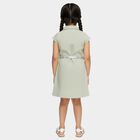 Girls' Light Sage Green Button-Down Collared Frock with Belt, Light Green, small image number null
