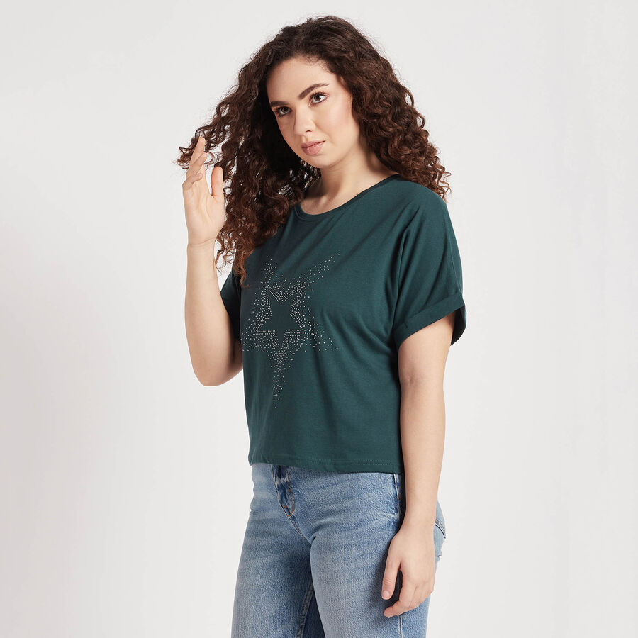 Round Neck T-Shirt, गहरा हरा, large image number null