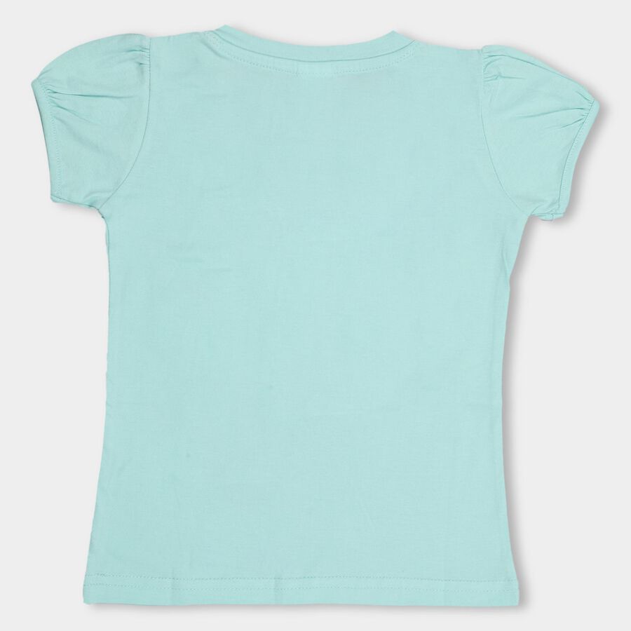 Girls Aqua Blue Cotton Crew Neck Short Sleeve T-Shirt, Aqua, large image number null