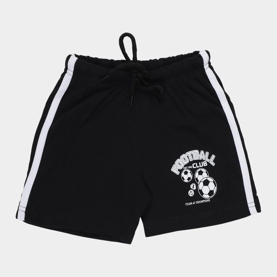 Boys Black Football Print Elastic Waist Bermuda Shorts, Black, large