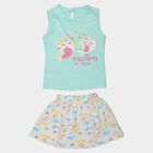 Infants Aqua Round Neck Top Skirt Set Upper and Bottom Set, Aqua, small