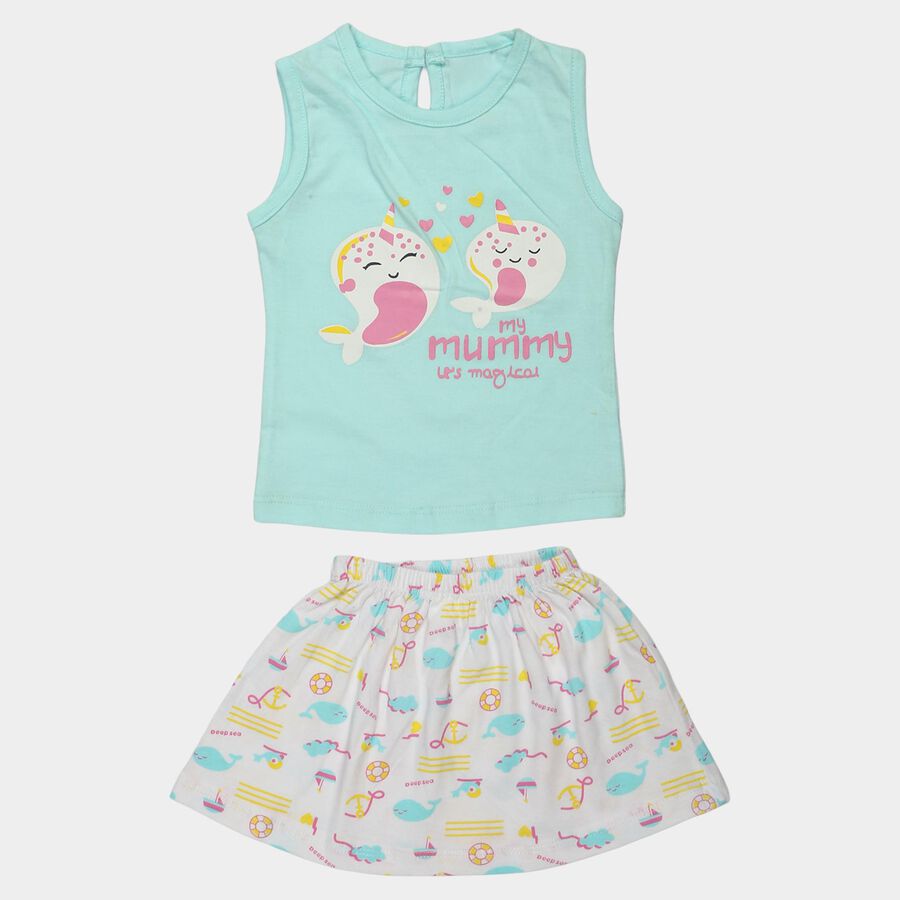 Infants Aqua Round Neck Top Skirt Set Upper and Bottom Set, Aqua, large