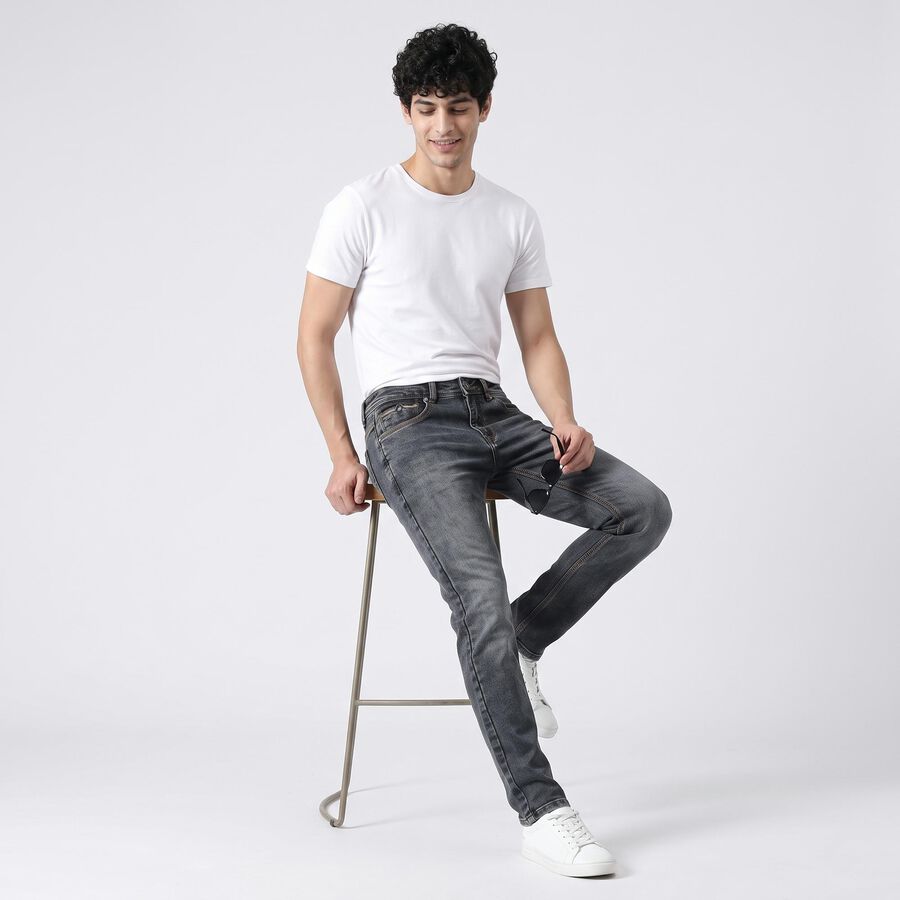 Men's Dark Blue Slim Fit Faded Jeans, Dark Blue, large