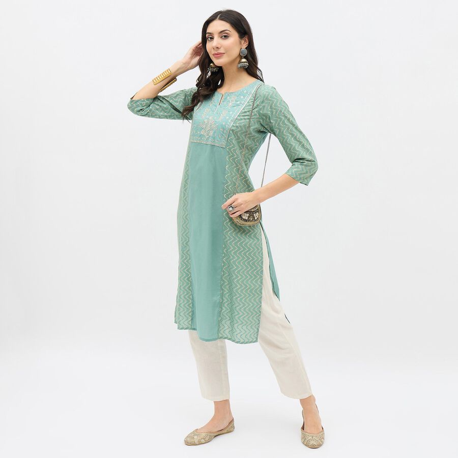 Ladies' 100% Cotton Kurta, Aqua, large image number null