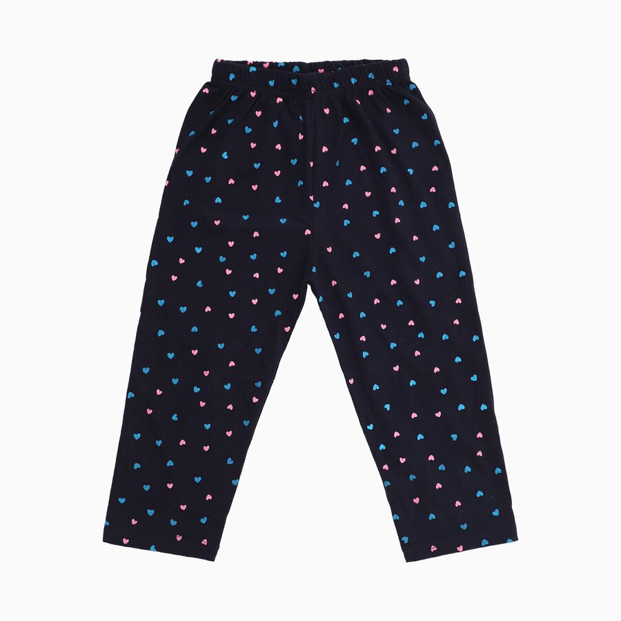 Girls' Navy Blue Heart Printed Cotton Blend Pyjama, नेवी ब्लू, large image number null
