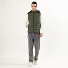 Men's Olive High Neck Sleeveless Puffer Jacket, ओलिव, small image number null