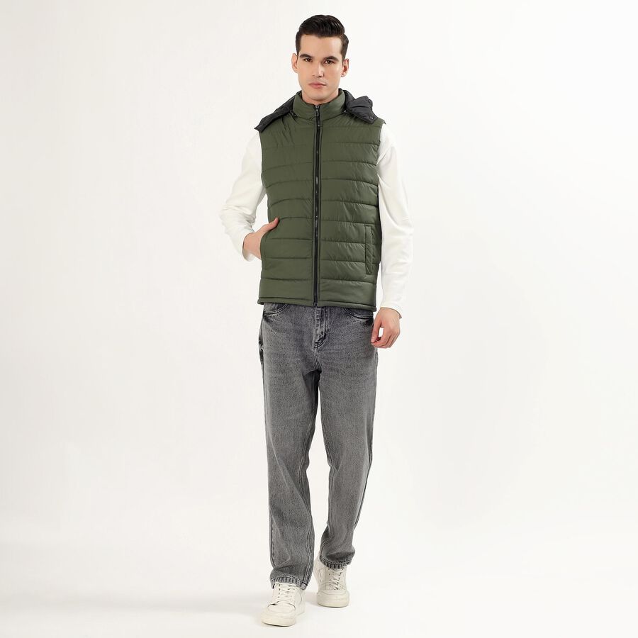 Men's Olive High Neck Sleeveless Puffer Jacket, ओलिव, large image number null