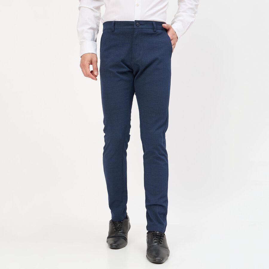 Men's Slim Fit Casual Trousers, नेवी ब्लू, large