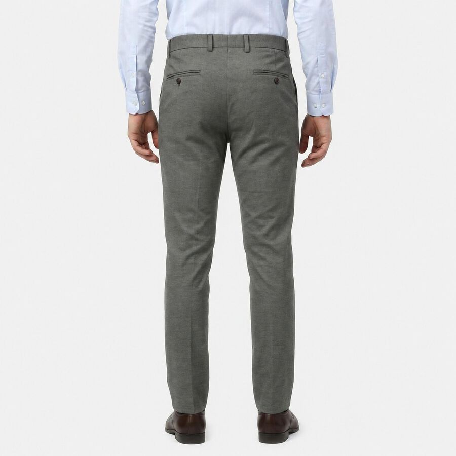 Men's Grey Slim Fit Flat-Front Casual Trousers, हल्का ग्रे, large