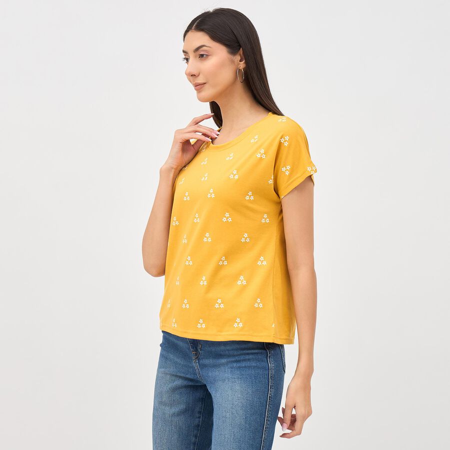 Women's Mustard Yellow Round Neck Printed T-Shirt, Mustard, large image number null