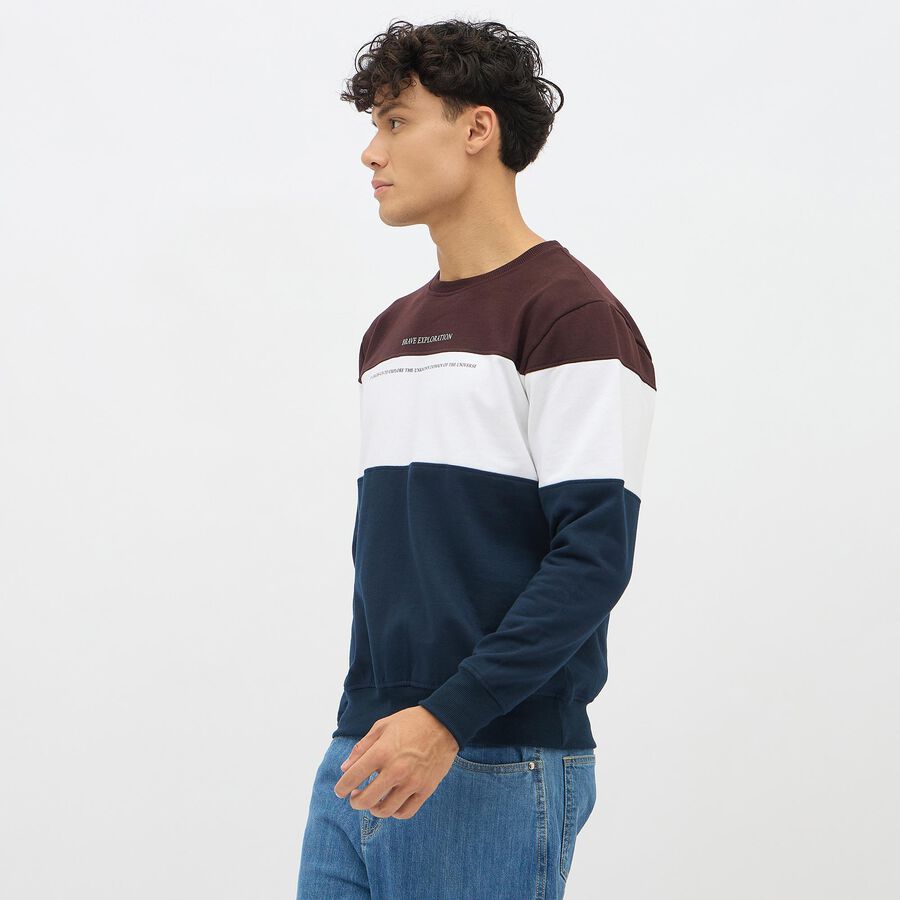 Men's Maroon, White, and Navy Blue Crew Neck Casual Sweatshirt, Navy Blue, large image number null