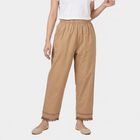 Women's Beige Regular Fit Solid Elastic Waist Palazzos, Beige, small