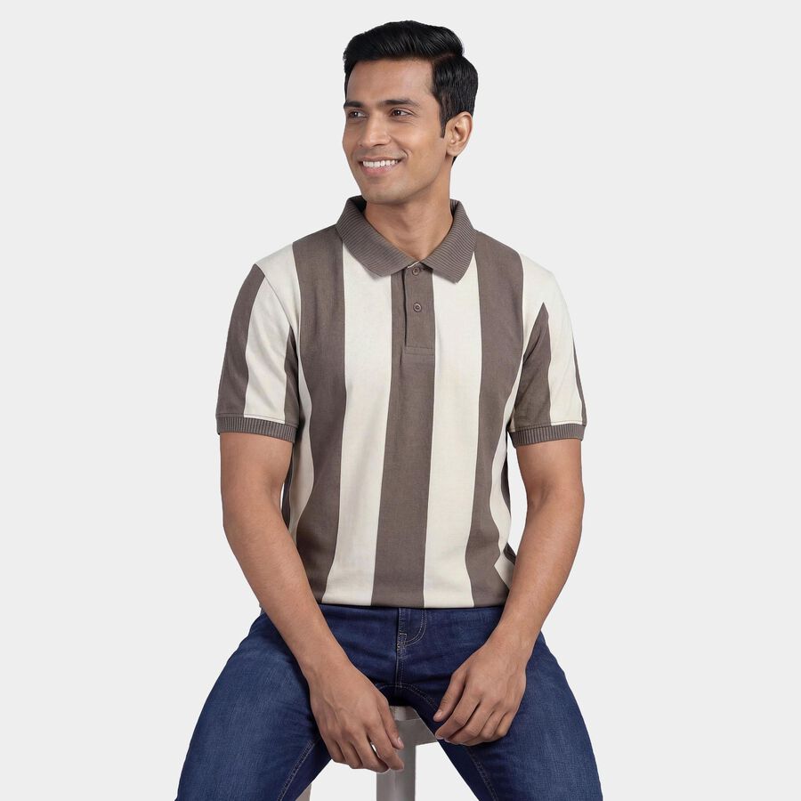 Men's Dark Grey Polo Collar Classic T-Shirt, Dark Grey, large