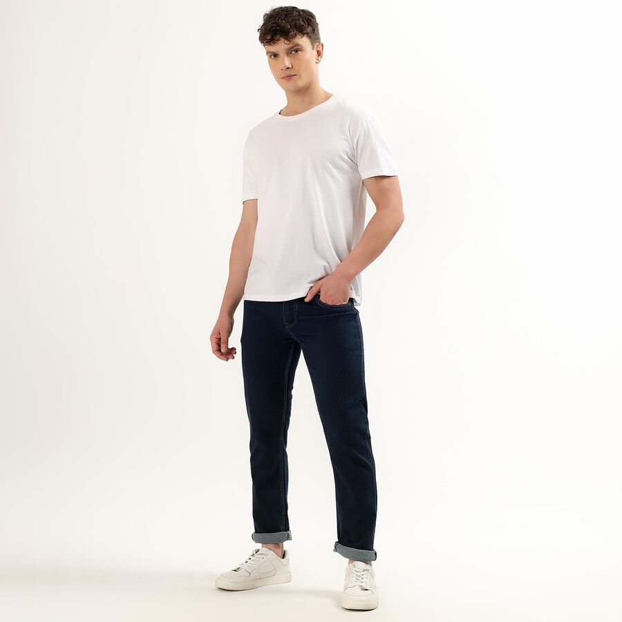 Men's Deep Indigo Slim Fit Five-Pocket Jeans, Dark Blue, large image number null