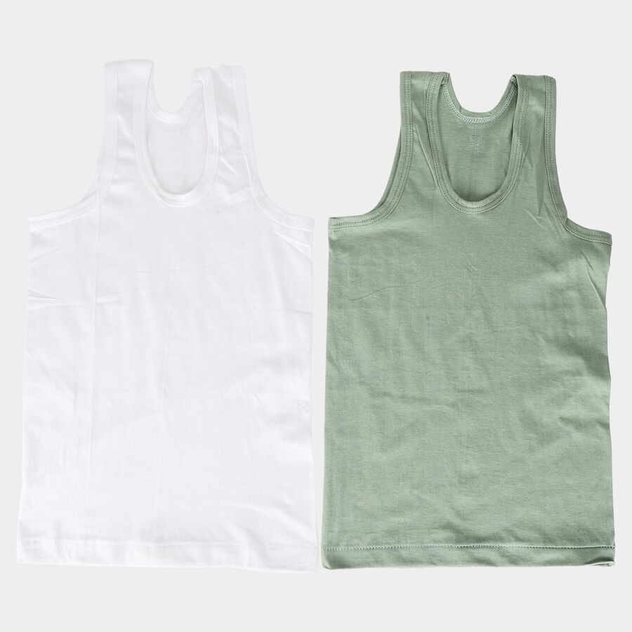 Boys Green Cotton Round Neck Vest, Light Green, large