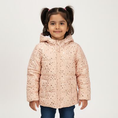 Girls' Light Beige Hooded Casual Jacket