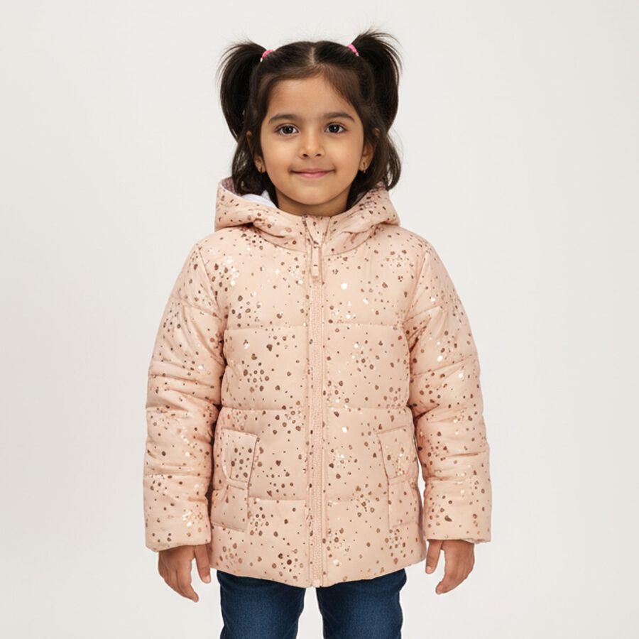 Girls' Light Beige Hooded Casual Jacket, गहरा पीला, large image number null