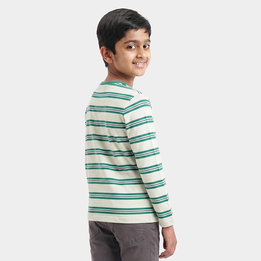 Boys' Dark Green Crew Neck Striped Regular Boys T-Shirt, Dark Green, large