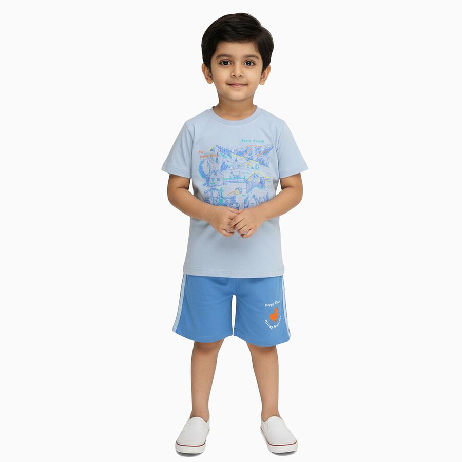 Boys' Light Blue Cotton Round Neck Graphic Baba Suit, Light Blue, large