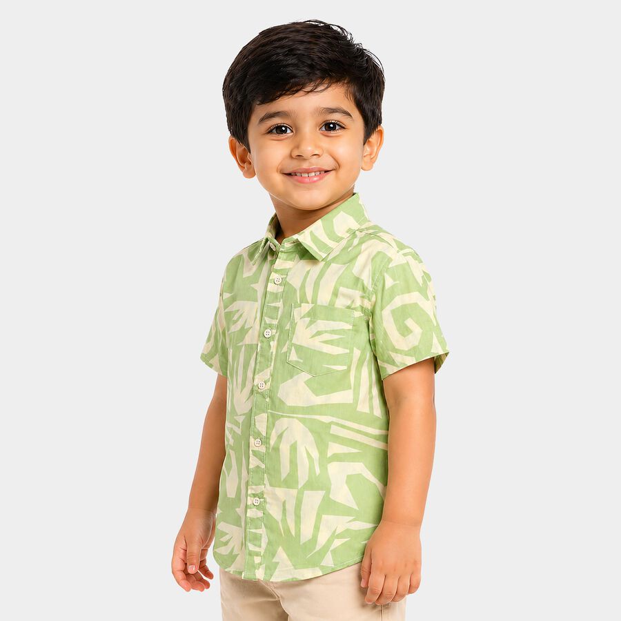 Boys Green Cotton Short Sleeves Collar Regular Fit Shirt, Light Green, large