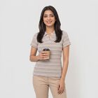 Women's Wine Polo Neck Striped Polo T-Shirt, Wine, small