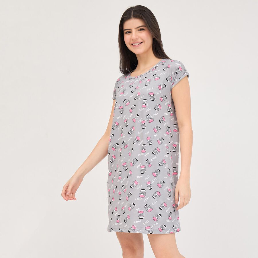 Ladies' Knee Length Nighty, Light Grey, large image number null
