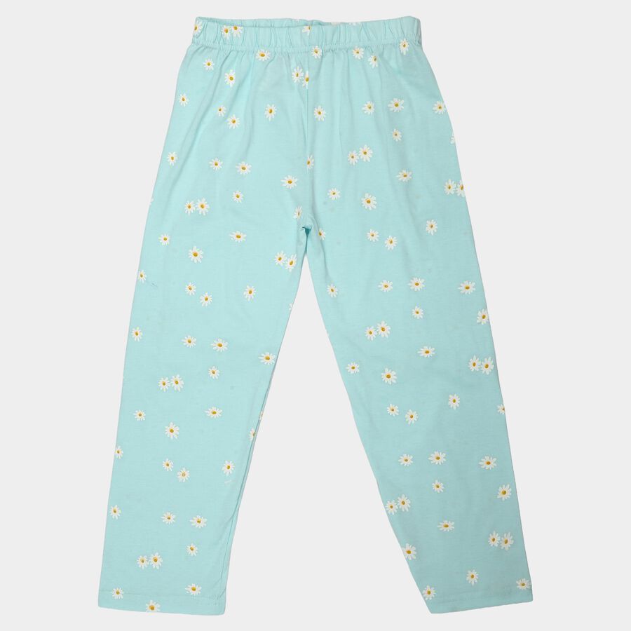 Girls Light Blue Straight Fit Floral Printed Pyjama, एक्वा, large