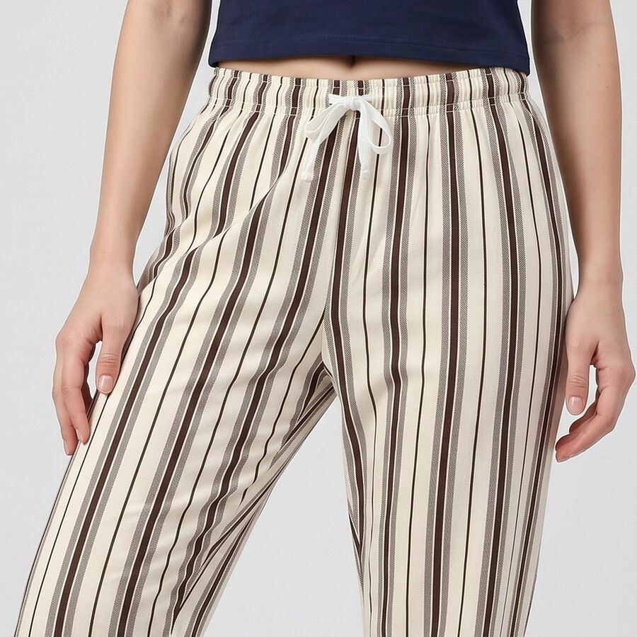Women's Brown Straight Fit Striped Lounge Pyjama, Brown, large