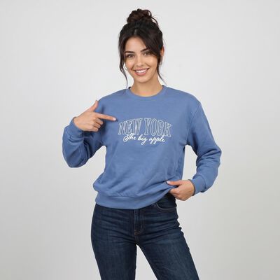 Women's Light Blue Crew Neck Pullover Sweatshirt
